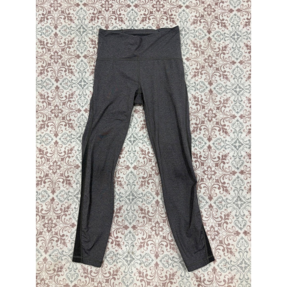 Lululemon High Rise Mesh Panel Leggings Gray Heathered Size 6 25 Inseam